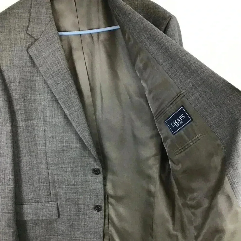 Men's Chaps Sport Coat Jacket Blazer 44L Long 100% Wool Heathered Gray Vented